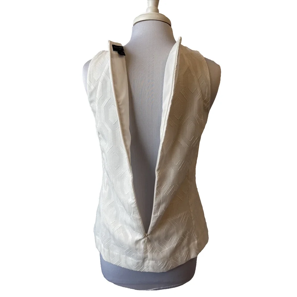 Banana Republic Womens 6 Neutral Chic Jacquard Tank Talc White Sleeveless Blouse